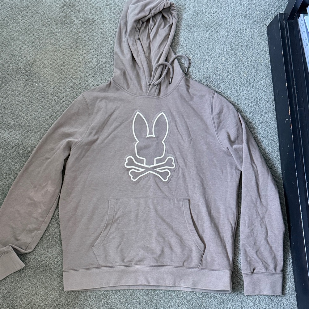 Psycho Bunny Taupe Hoodie with Bunny Skull Logo